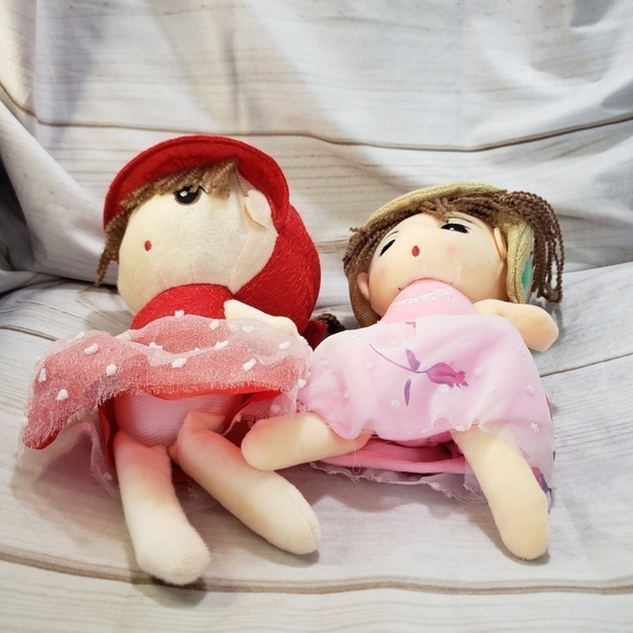 Kawaii Anime Plush Girl Dolls Set Of 2 Pink Red 12" Embroidered - Picture 6 of 8